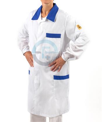 ESD laboratorní plášť bílo, modrý dlouhý M